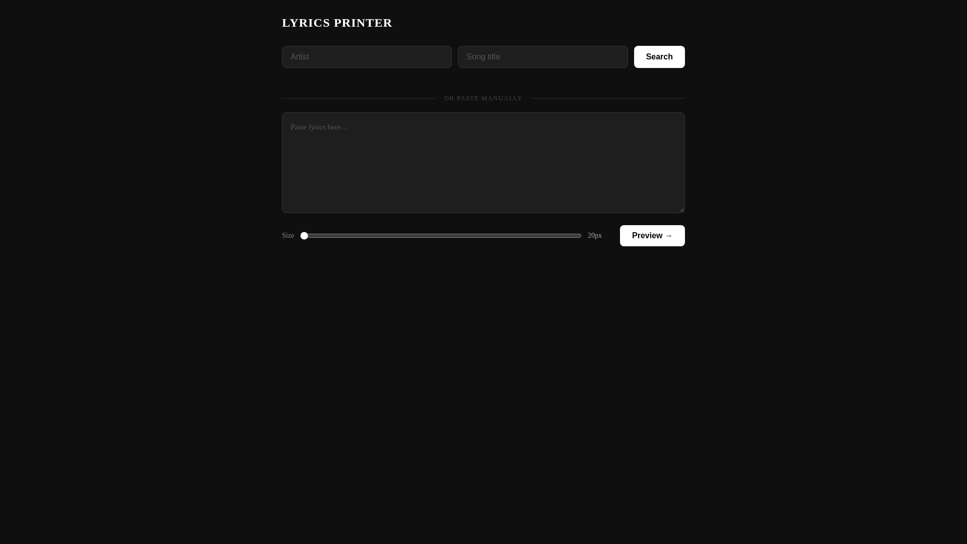 Lyrics Printer screenshot